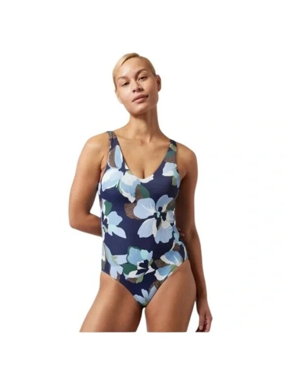 Athleta Floral Swimsuit S Small One Piece Seychelles Hero Bloom Blue